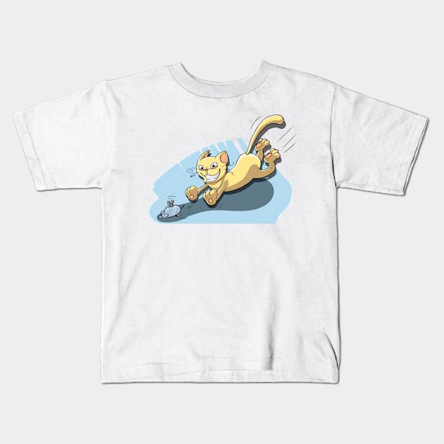 CAT FOLLOWING A MOUSE Funny Kitty Kids T-Shirt by Rightshirt